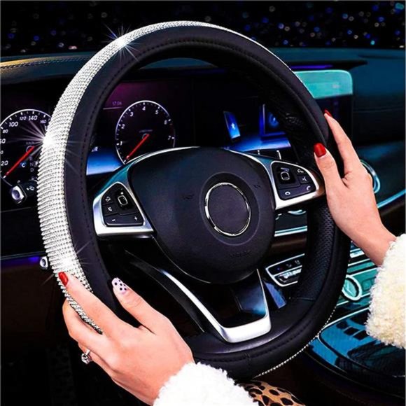 Diamond Leather Steering Wheel Cover with Bling Bling Crystal Rhinestones - Picture 2 of 7